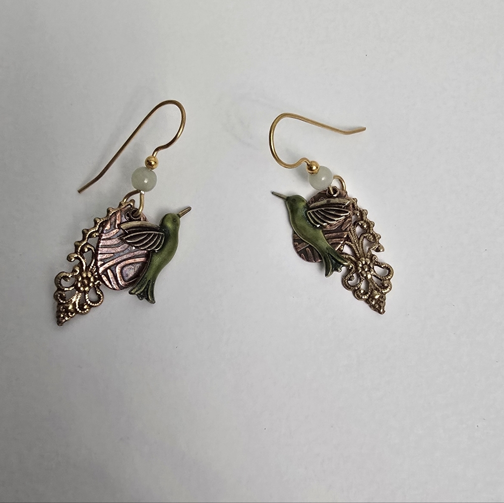 Green and Gold Hummingbird Earrings